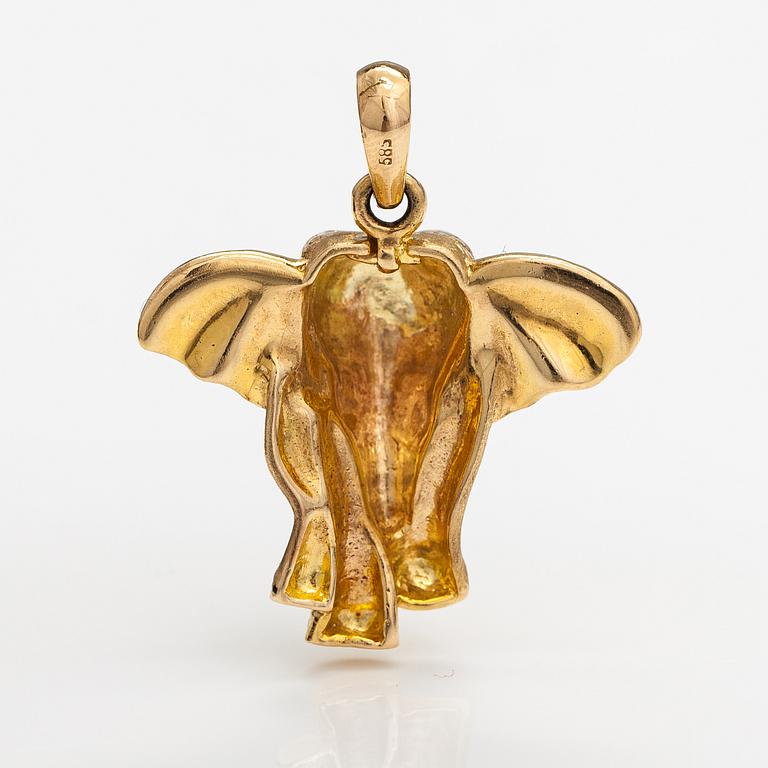 A 14K gold elefant shaped pendant.