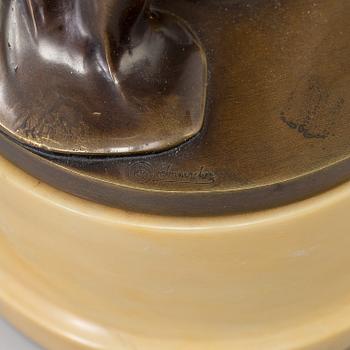 Unknown artist, a 20th century sculpture "Dancer with castanets", patinated bronze on marble bace, signed Blancz.