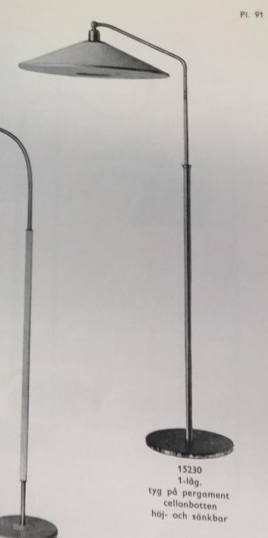Harald Notini, a floor lamp model 15230, Arvid Böhlmarks Lampfabrik, Stockholm, 1940s.