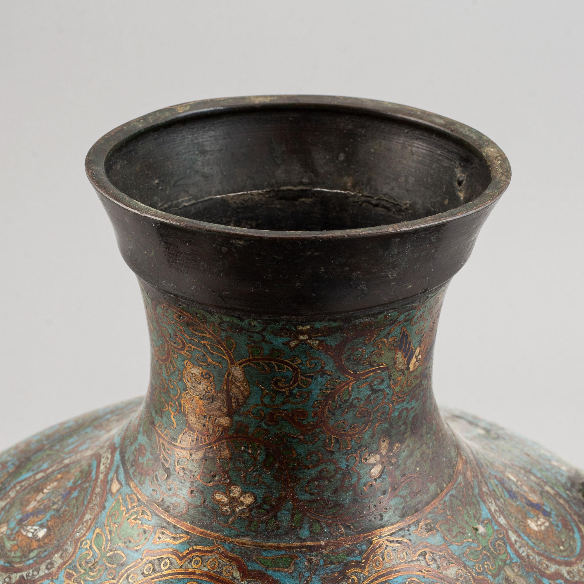A bronze and cloisonné vase, Qing dynasty, 19th Century.