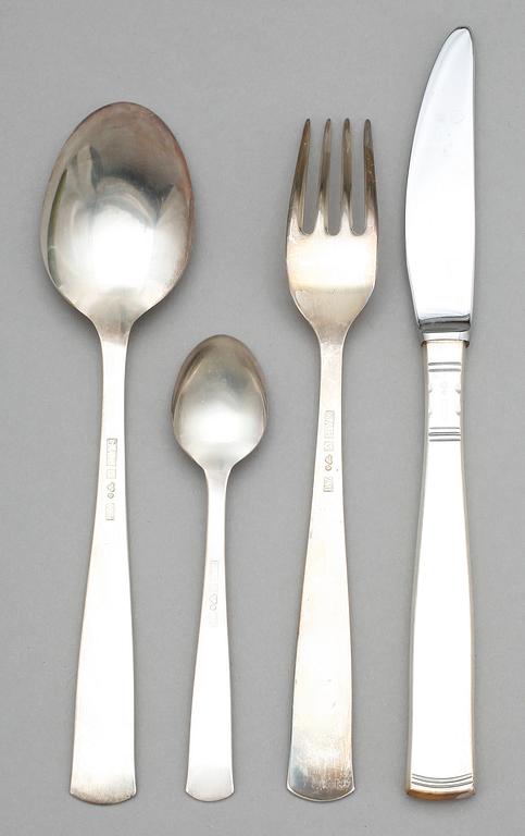 BESTICKSERVIS, 28 delar, silver, "Rosenholm", GAB, Stockholm, 1985.Tot vikt (inklusive knivar med rostfritt blad) 1023 g.