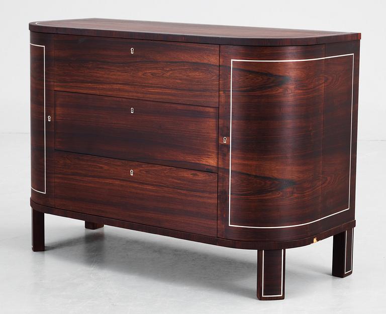 A palisander chest of drawers attributed to Oscar Nilsson, by Mobilia, Malmö, Sweden 1930's.