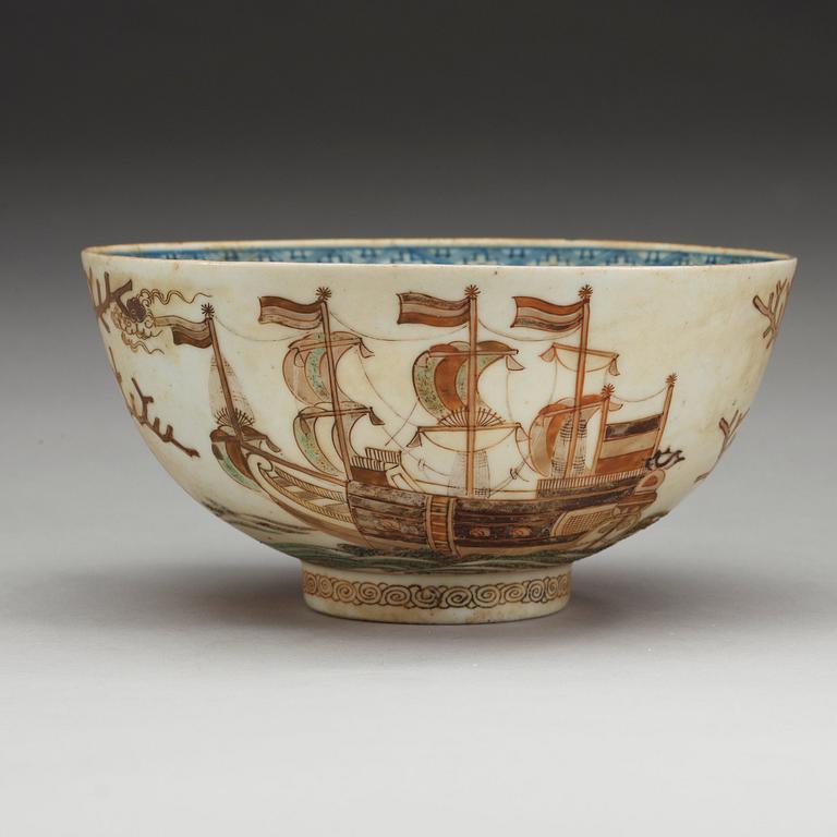 A blue and white and enamel Japanese bowl, 18th century.