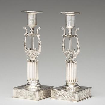 A pair of Swedish 19th century silver cadlesticks, mark of Johan Petter Grönvall, Stockholm 1823.