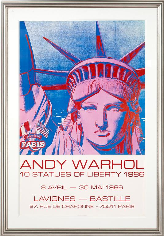 ANDY WARHOL, offsetlitografi, "10 Statues of Liberty" 1986. tryckt  hos Marais på Galerie Lavignes - Bastille.