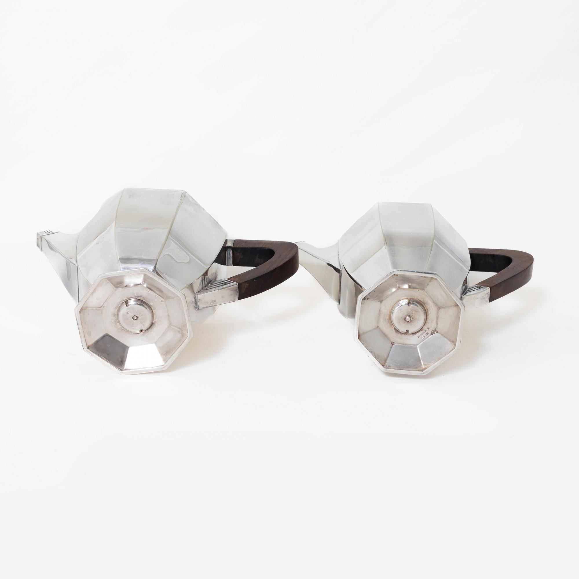 Kaffeservis, 5 delar, nysilver, Christofle Orfèvrerie Gallia, Paris, Frankrike, 1930-tal.