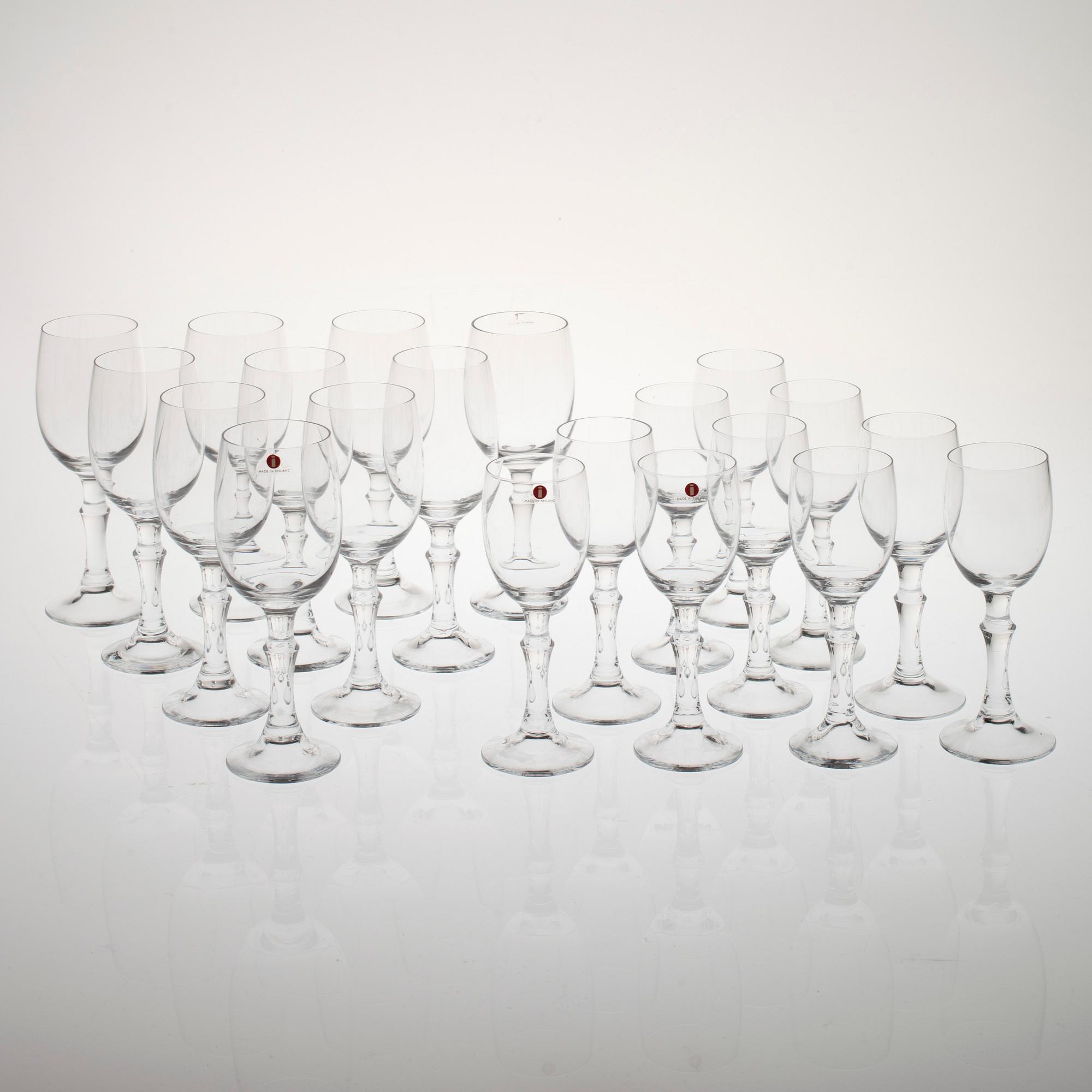 GLASSERVIS, 10+10 st, glas, "Unikko", Tapio Wirkkala, Iittala 1980-tal.