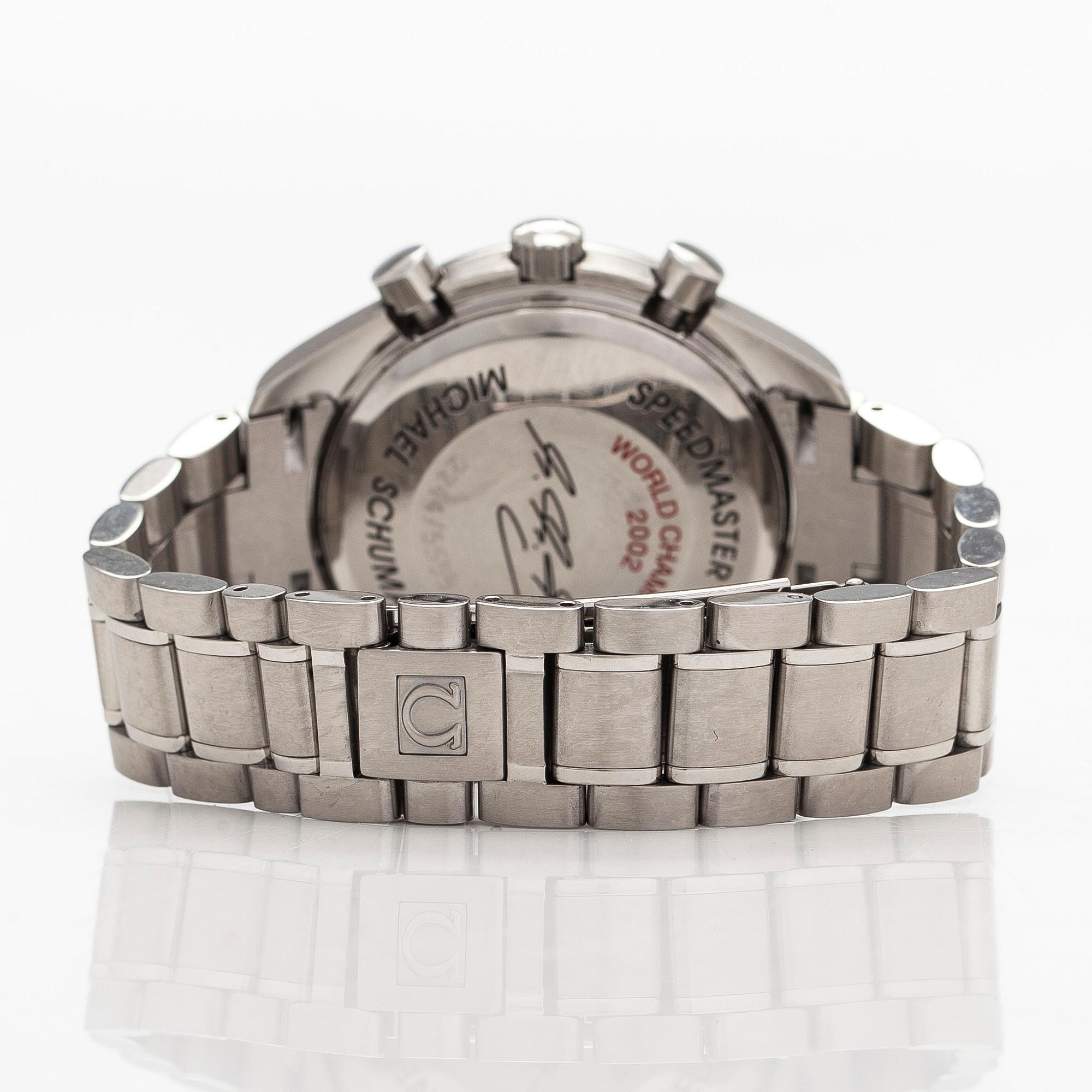 Omega, Speedmaster, Racing, Triple Date, "Michael Schumacher World Champion 2002", chronograph, wristwatch, 39 mm.