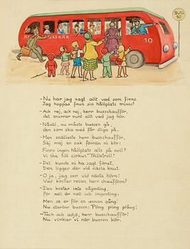 Elsa Beskow, The red bus and the green car. Illustrated children's story by Elsa Beskow.