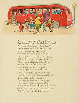 Elsa Beskow, "Röda bussen och gröna bilen. Bilderbok av Elsa Beskow (Bilderbok till Johan från farmor)".