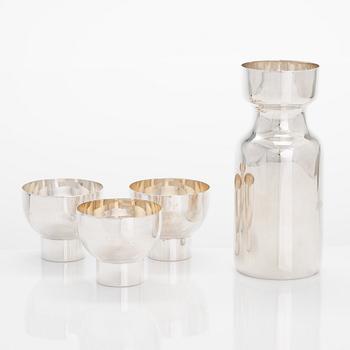 Pekka Piekäinen, a silver carafe and three sterling silver beakers, Tarkiainen Helsinki 1979 and 1989.