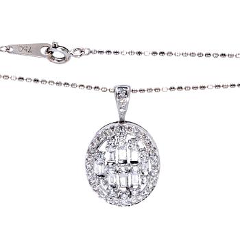 Pendant and chain, 18K whitegold, brilliant and baguette-cut diamonds approx 0,75 ct in total.