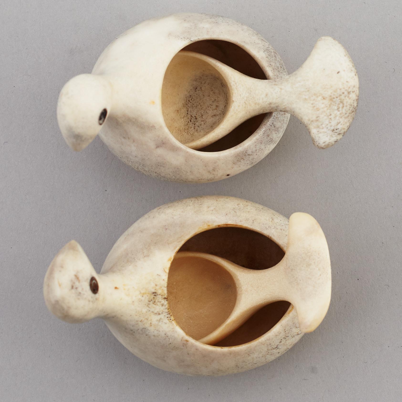 LARS PIRAK, two reindeer horn grouse salt cellars, signed.