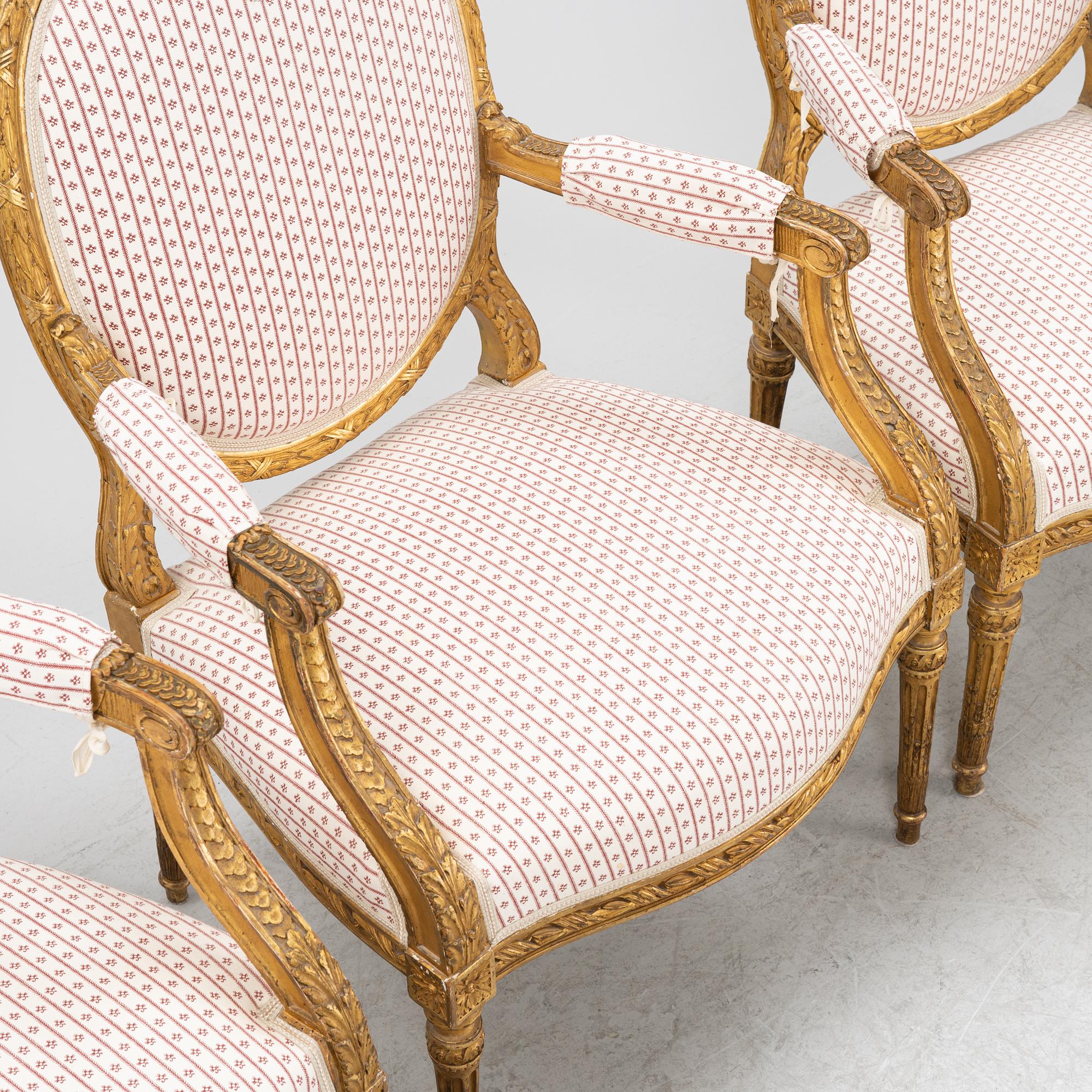 A set of four Louis XVI style furniture, late 19th century.