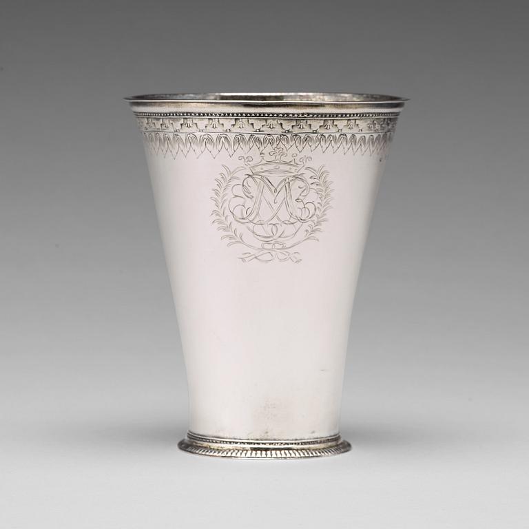 A Swedish 18th century parcel-gilt silver beaker, mark of Carl Lilja, Stockholm 1721.