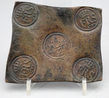 PLÅTMYNT, koppar, 1/2 daler silvermynt, Fredrik I, Sverige 1739.