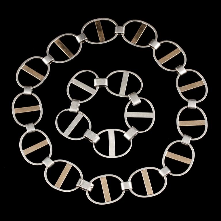 A Sigurd Persson sterling necklace and bracelet, Stockholm 1979.