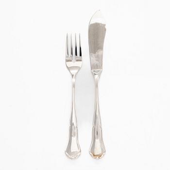 A 24-piece set of silver fish cutlery, 'Chippendale', Kultakeskus, Hämeenlinna 1998.