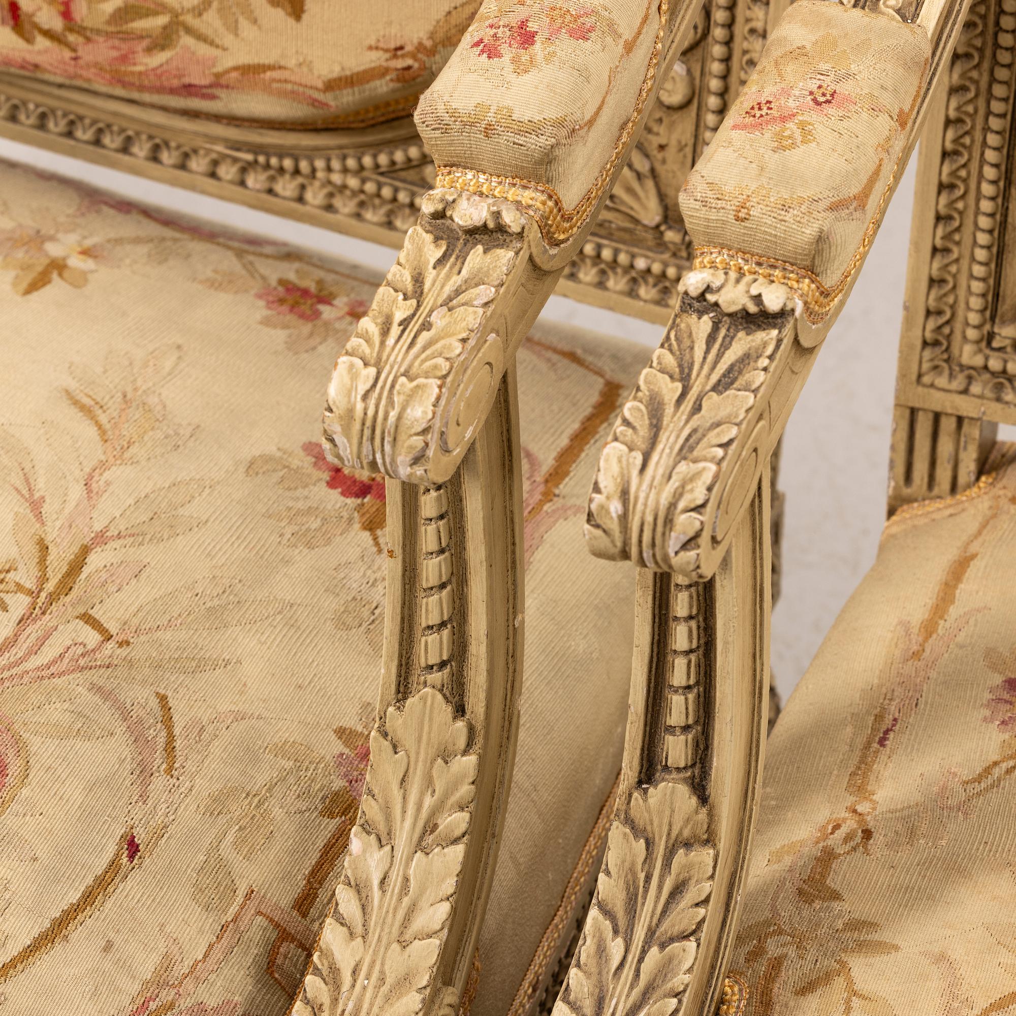 Sofas, a pair, Louis XVI style, first half of the 20th century.