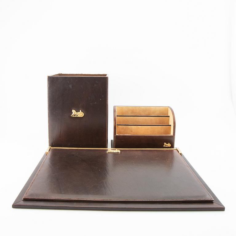 Céline, wastebasket, letter holder, and desk pad, second half of the 20th century.