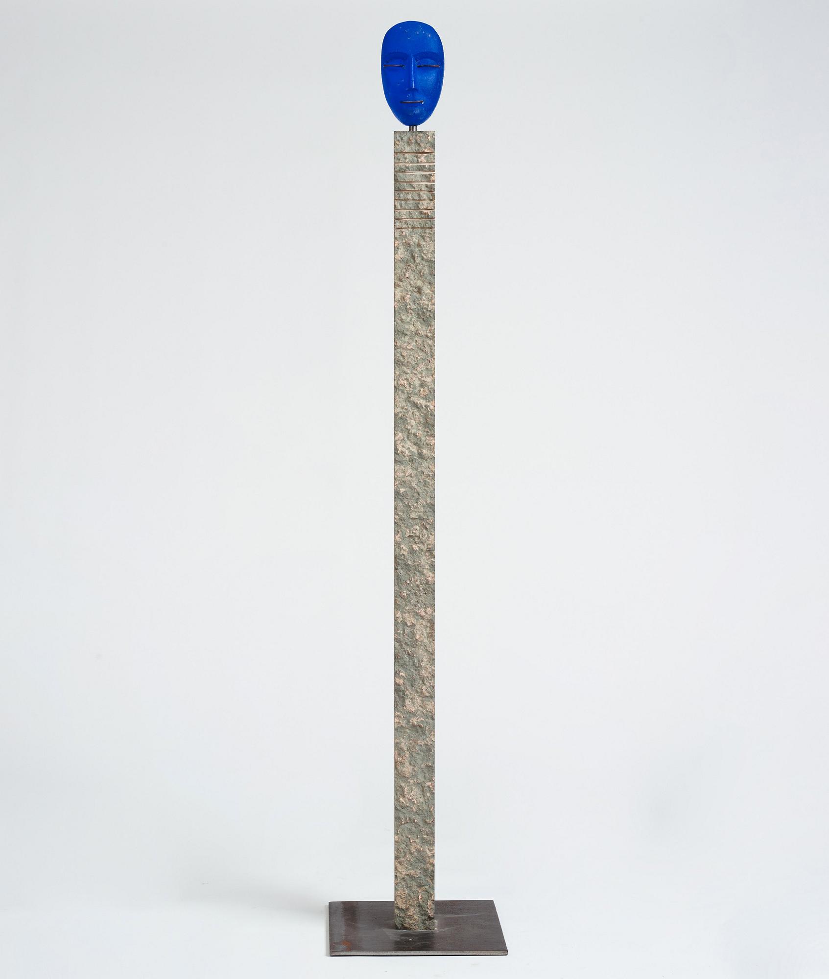 Bertil Vallien, a sand casted 'Head' glass sculpture, Kosta Boda, Sweden ca 1996.