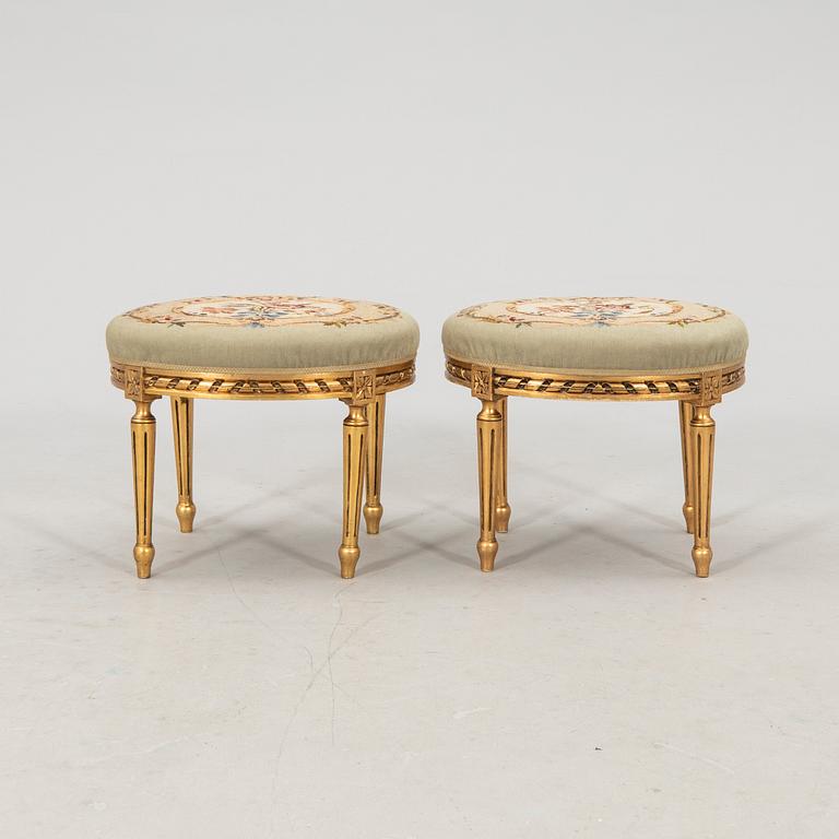 Stools, a pair in Gustavian style, circa 1900.