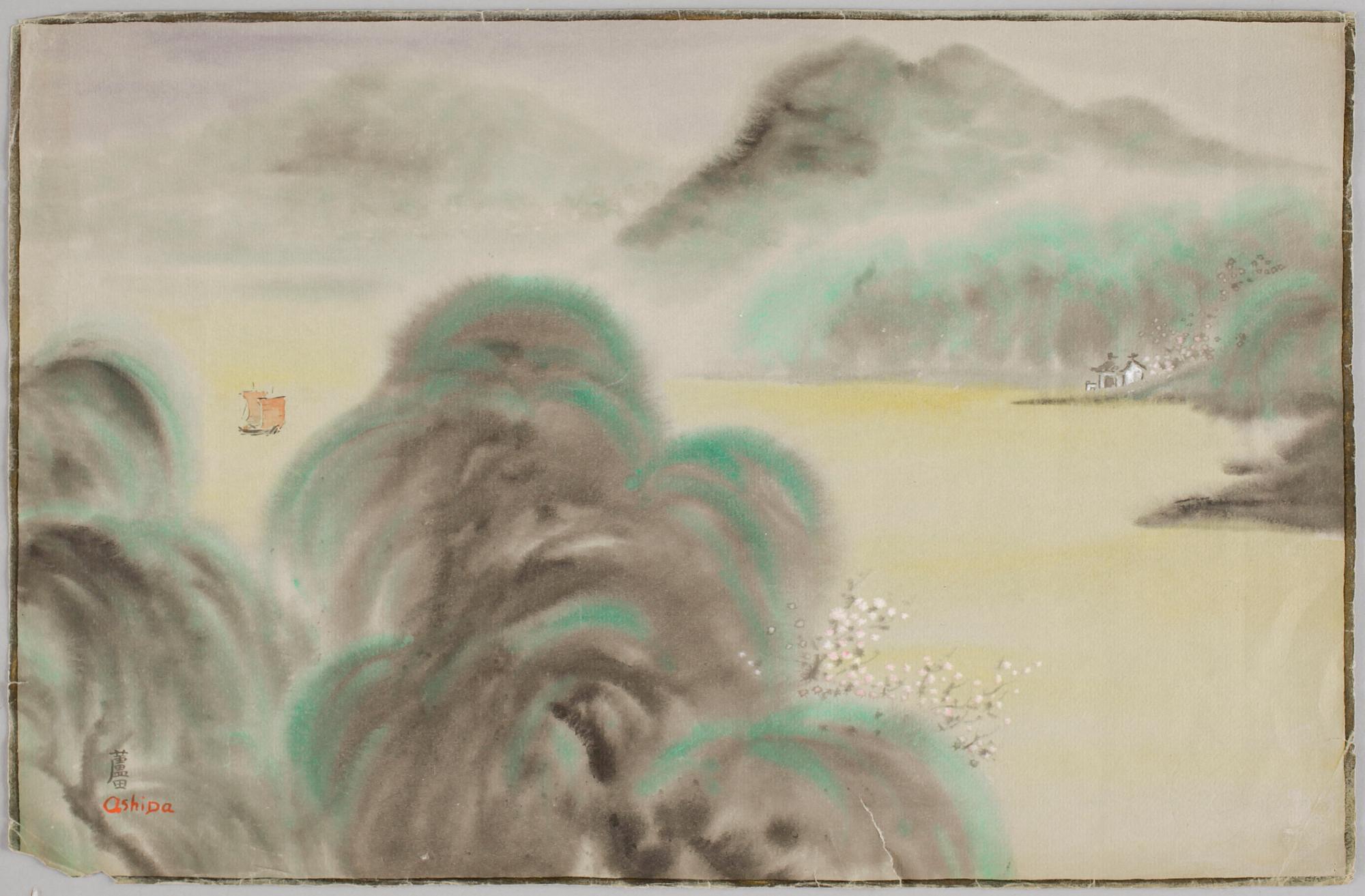 PARTI MÅLNINGAR OCH TRYCK, 9 delar, bl.a. Japan, 1900-tal.