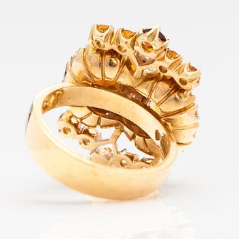 RING "Sofia Albertina", 18K guld, granater, citriner, diamanter ca 0.54 ct tot. Ofelia Jewelry, Helsingfors 1998.