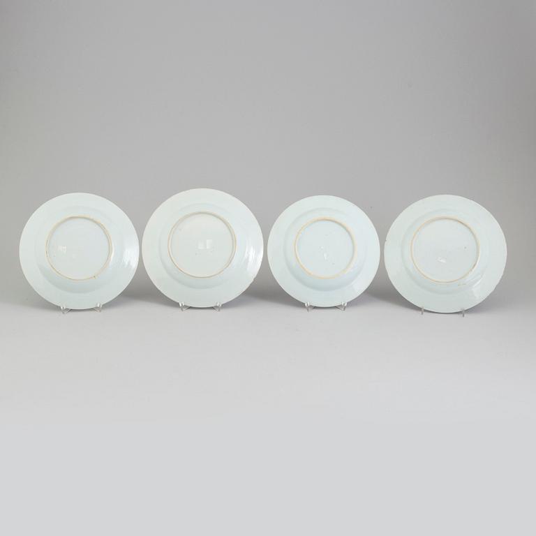 Four blue and white export porcelain plates, Qing dynasty, Qianlong (1736-95).