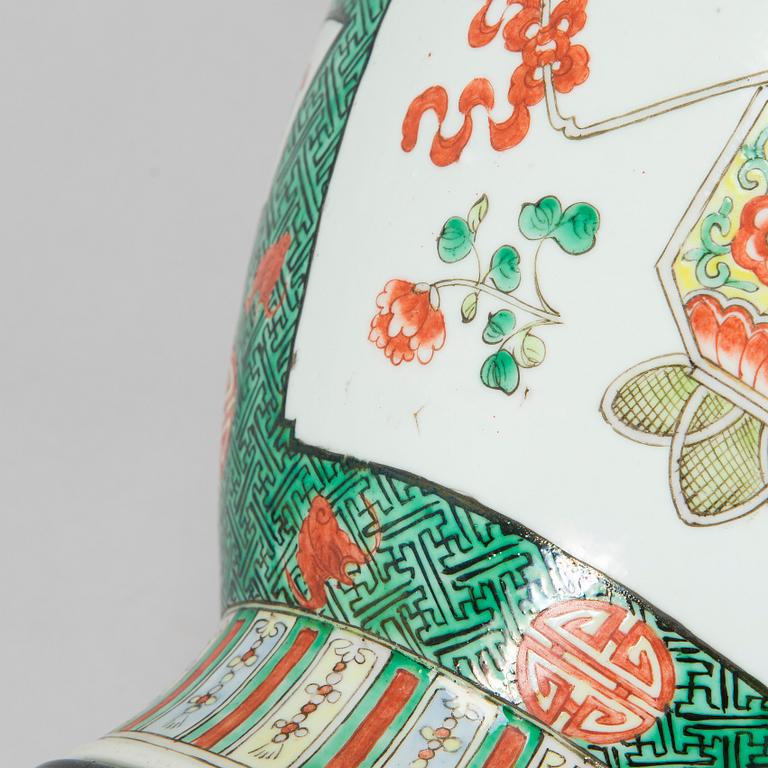 A famille verte vase, made in to a lamp, 20th century.