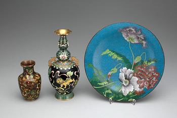 PARTI CLOISONNÉ, 3 delar, Kina 1900-tal.