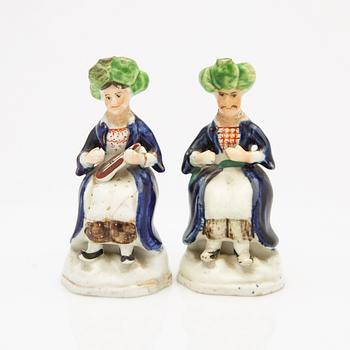Figures, two pairs, Staffordshire, England, 19th century.