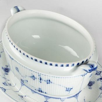 A 'Blue Fluted' porcelain tureen with cover and stand, Royal Copenhagen, early model, 19th century.