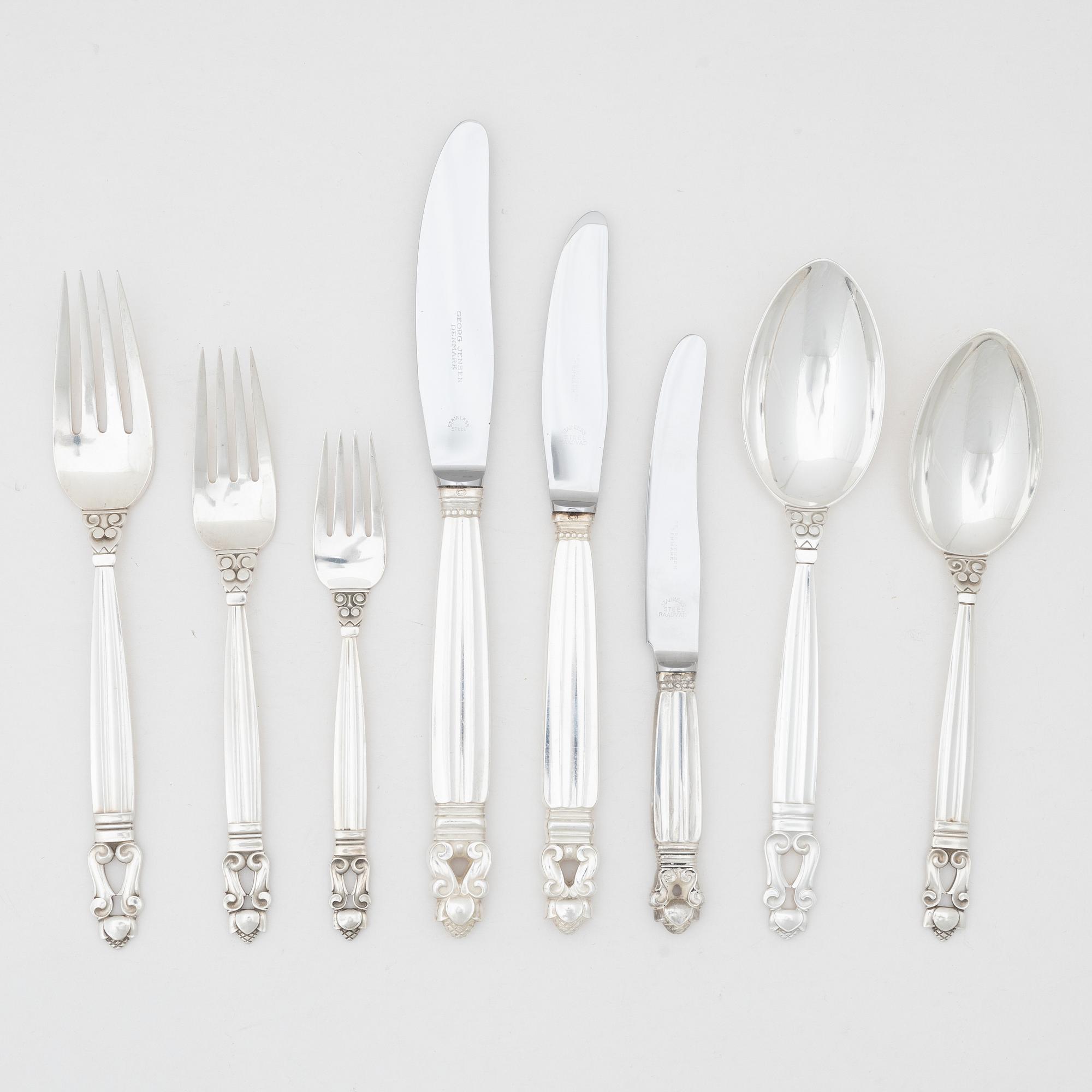 Johan Rohde, a sterling silver cutlery set, 'Konge/Acorn', Georg Jensen, Denmark, after 1945 (63 pieces).