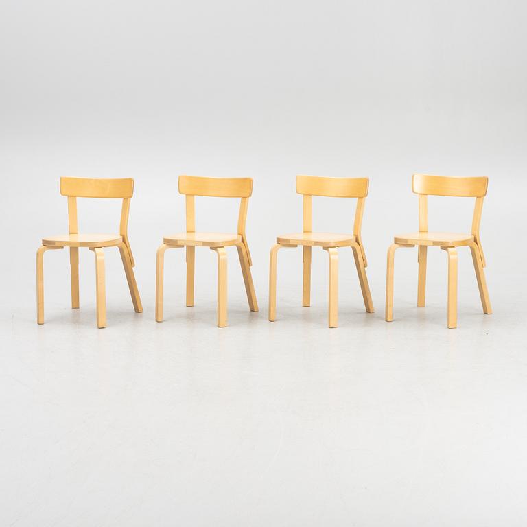 Alvar Aalto, a set of four model '69' chairs, Artek, Finland, 2012.