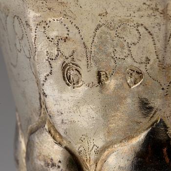 A German early 18th century silver-gilt grape-cup, mark of Carl Wilhelm Hartman, Breslau (1706-1729).