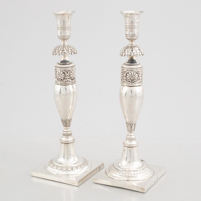Two early 19th century German silver candlesticks, Berlin and Breslau 1820-1850.