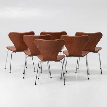 Arne Jacobsen, Chairs, 6, “Series 7” for Fritz Hansen, Denmark, latter half of the 20th century.