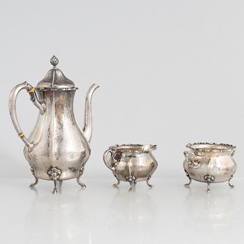 K Anderson, kaffeservis, 3 delar, silver, Stockholm 1936. Nysilverbricka samma modell medföljer.