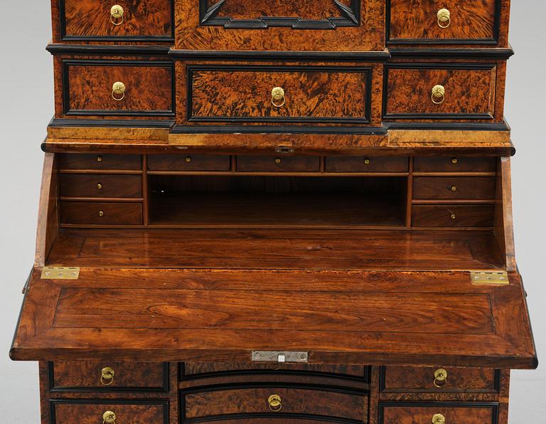 A Swedish burr-elm late baroque writing cabinet, first part 18th century.