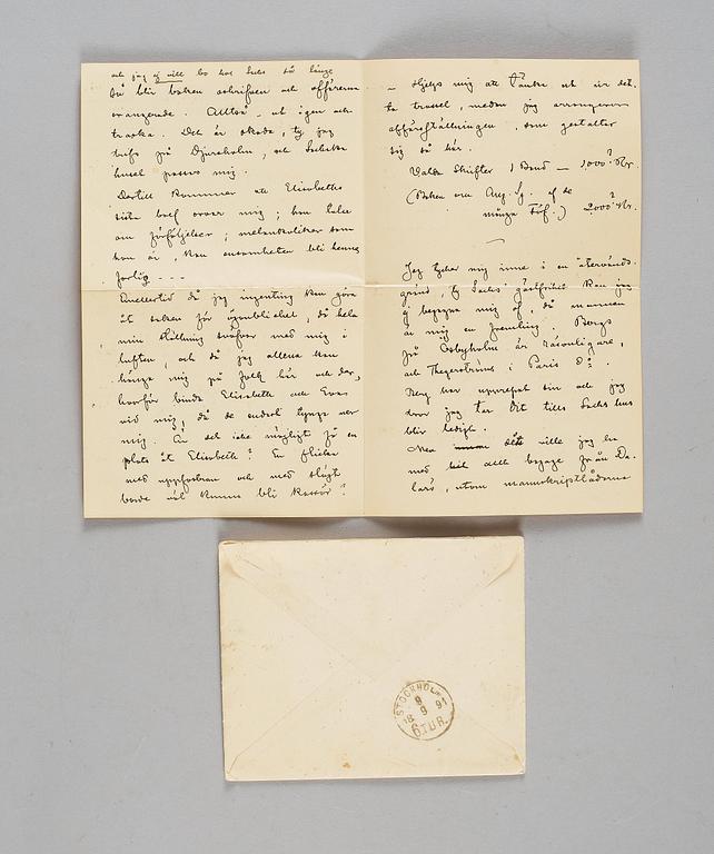 August Strindberg, handskrivet och undertecknat brev. Daterat Djursholm 9 september 1891.