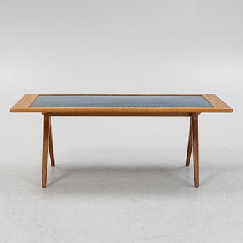 Stig Lindberg & David Rosén, an oak and enamel coffee table from Nordiska Kompaniet and Gustavsberg, 1950's.