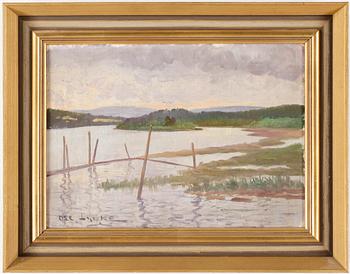 OSCAR LYCKE.  Olja på duk uppfäst på papp-pannå. Signerad Osc Lycke.