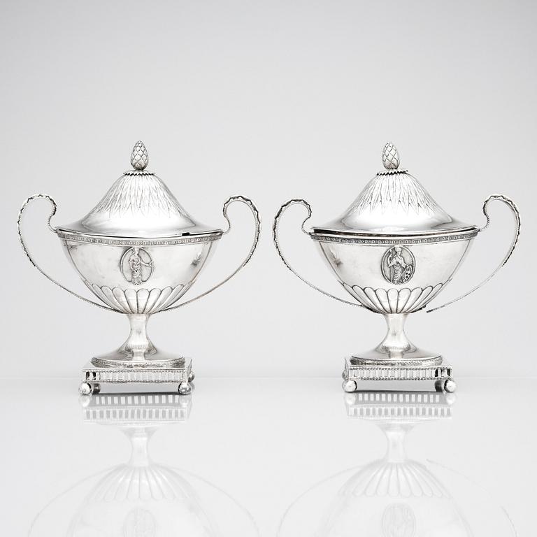 A pair of Gustavian silver sugarbowls, mark of Mikael Nyberg, Stockholm 1791.