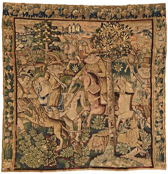 A TAPESTRY, "Lion hunting", tapestry weave, Flanders the middle of the 17th century, possibly Oudenarde, ca 262 x 249 cm.