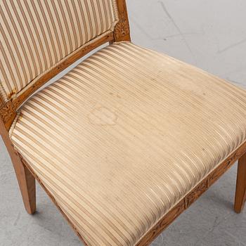 Six Louis XVI style oak chairs from around the year 1900.