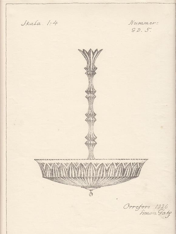 Simon Gate, & Erik Tidstrand, a ceiling lamp model "GD. 5"/"26268", Orrefors & Nordiska Kompaniet, 1920s.