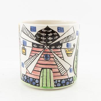 Anita Nylund jars with lids and shaker 6 dl "Our Little Town" and "The Pepparsson Family" JIE Grantofta 1950s/60s.