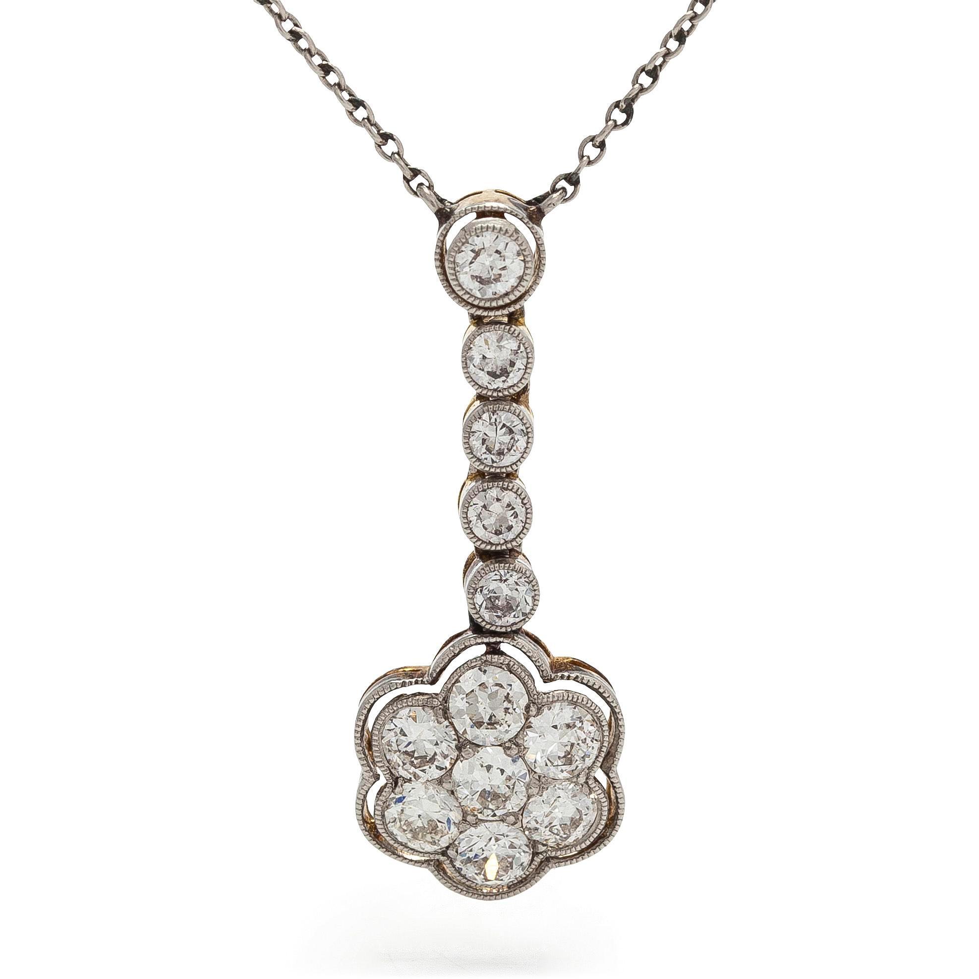 A platinum/17K gold necklace, set with old-cut diamonds, first half of the 20th century.