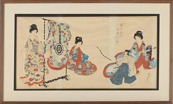 OKÄND KONSTNÄR, triptyk, träsnitt, Japan, omkring sekelskiftet 1900.